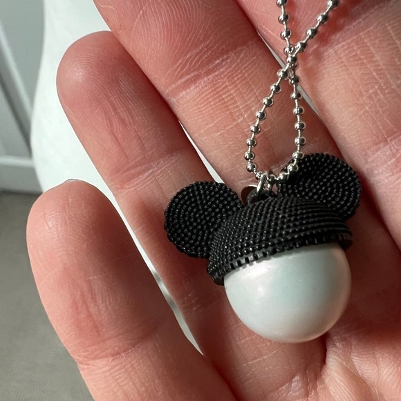 Mickey Mouse Sparkle Ears and Faux Pearl Pendant Necklace on a Silver Tone Chain - Picture 5 of 6
